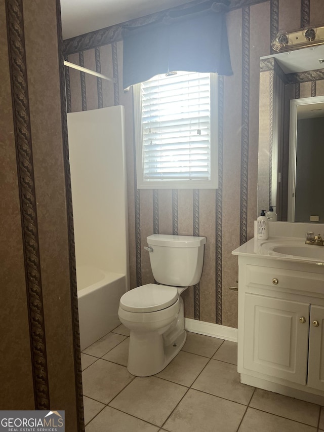 1713 Brighton Way, Dalton, GA 30721 - full bath featuring wallpapered walls, vanity, tile patterned floors, and shower / tub combination