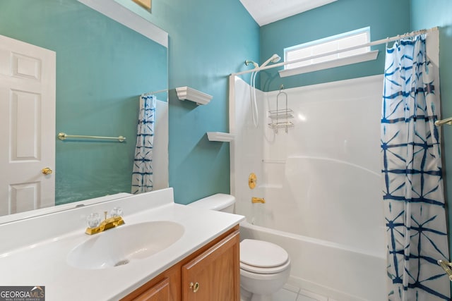 377 Avian Forest Dr, Stockbridge, GA 30281 - bathroom featuring shower / bath combination with curtain, vanity, and tile patterned flooring