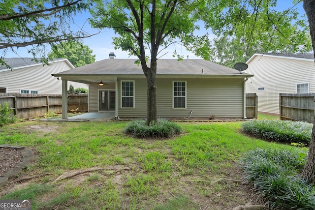 377 Avian Forest Dr, Stockbridge, GA 30281 - rear view of house featuring ceiling fan, a patio area, and a fenced backyard
