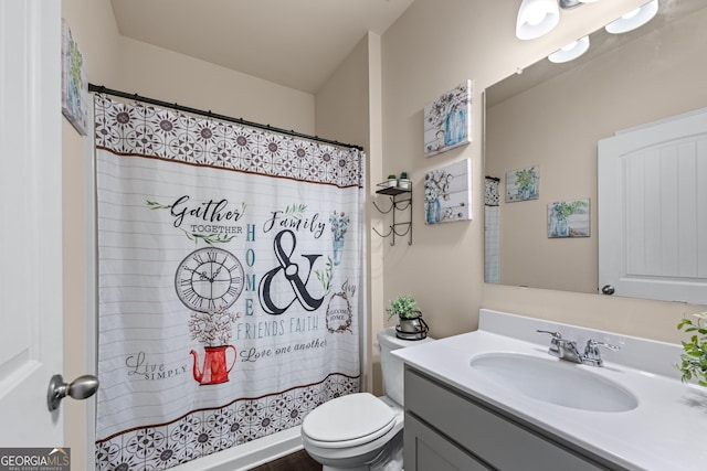 5804 Screech Owl Dr, Flowery Branch, GA 30542 - bathroom with vanity and a shower with shower curtain