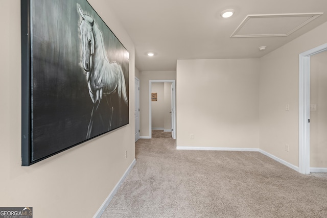 5804 Screech Owl Dr, Flowery Branch, GA 30542 - empty room featuring carpet flooring, attic access, recessed lighting, and a smoke detector