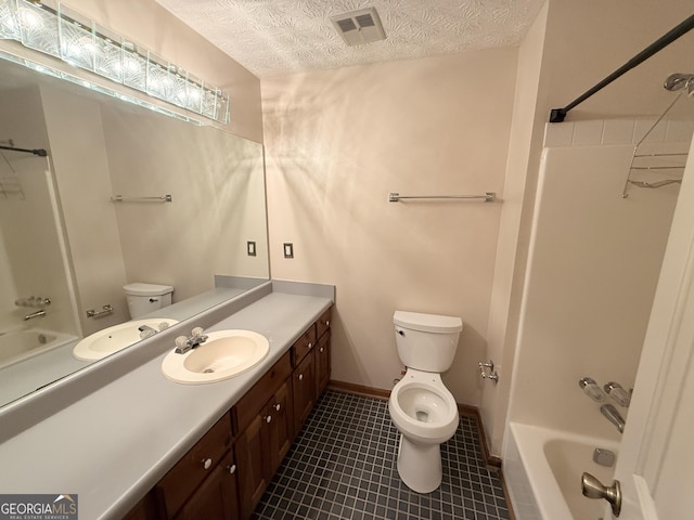 601 Clubland Cir SE, Conyers, GA 30094 - bathroom featuring shower / bathtub combination, vanity, tile patterned floors, and a textured ceiling
