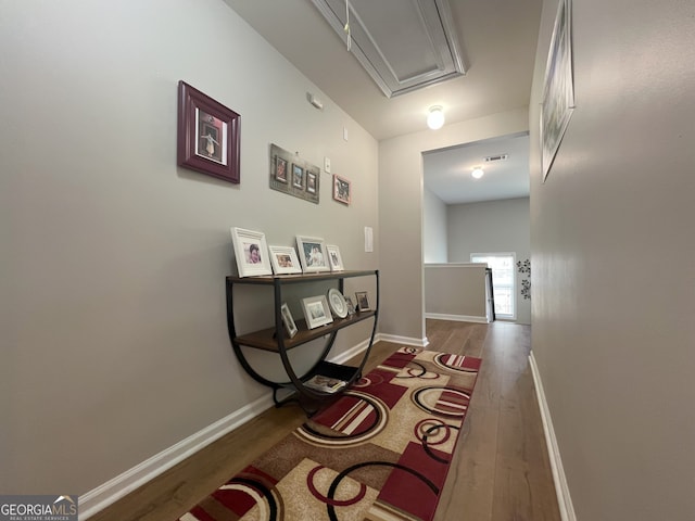 2481 Southhaven Ln, Buford, GA 30519 - hall featuring attic access and wood finished floors