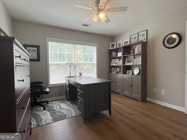 2481 Southhaven Ln, Buford, GA 30519 - office area with wood finished floors and a ceiling fan