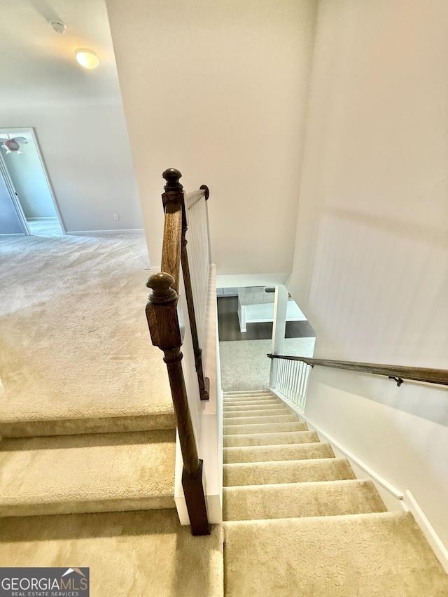 5599 Wheeler Ridge Rd, Auburn, GA 30011 - stairs featuring carpet flooring and baseboards