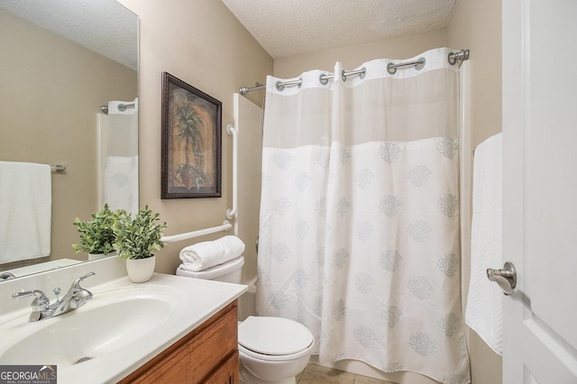 286 Prominent Loop, Mcdonough, GA 30253 - bathroom with a textured ceiling, vanity, and a shower with curtain