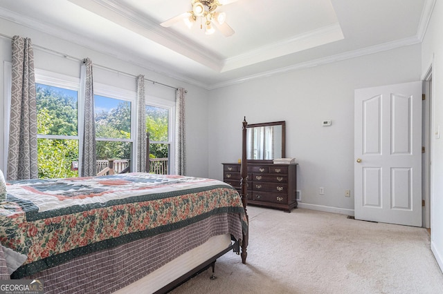 1469 Crescent Walk, Decatur, GA 30033 - carpeted bedroom with crown molding, a raised ceiling, and a ceiling fan