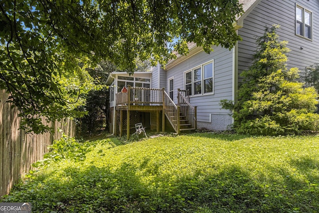 1469 Crescent Walk, Decatur, GA 30033 - rear view of house featuring stairway and a wooden deck