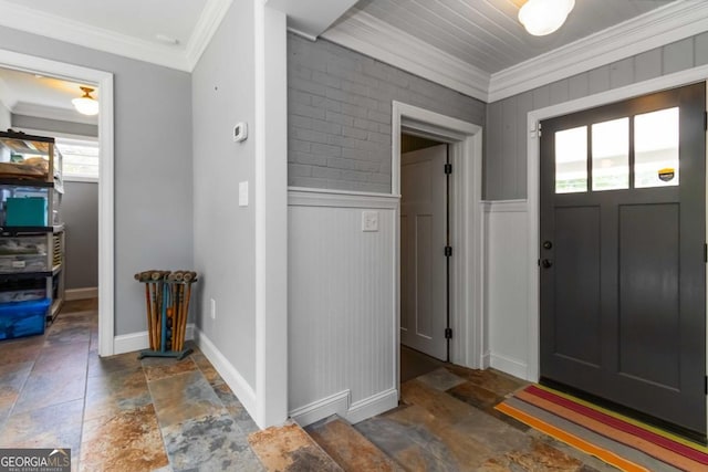 2628 Tanglewood Rd, Decatur, GA 30033 - foyer with stone tile flooring, ornamental molding, and healthy amount of natural light