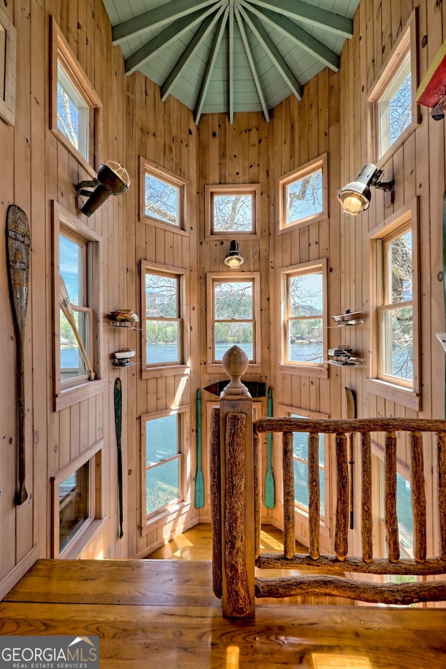 165 Pepe Rd, Clayton, GA 30525 - foyer entrance with wooden ceiling, wooden walls, and wood finished floors