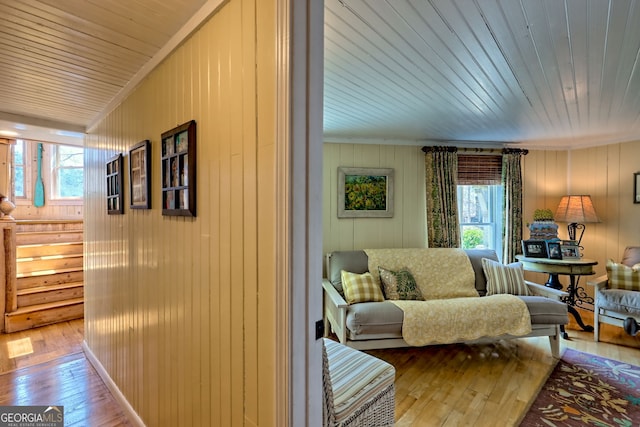 165 Pepe Rd, Clayton, GA 30525 - living room featuring plenty of natural light, wood-type flooring, wooden walls, and wooden ceiling