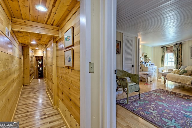 165 Pepe Rd, Clayton, GA 30525 - hall featuring wood finished floors, wooden walls, and wooden ceiling