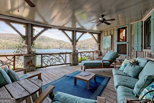 165 Pepe Rd, Clayton, GA 30525 - sunroom featuring ceiling fan, an outdoor hangout area, hardwood / wood-style flooring, and expansive windows
