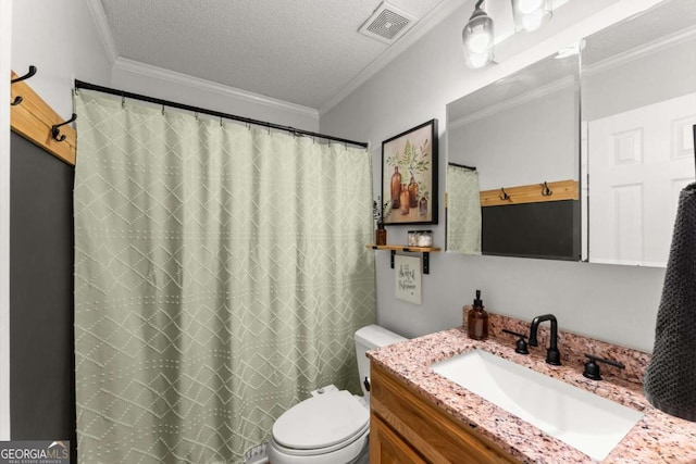15 Miners Pt SE, Acworth, GA 30102 - bathroom featuring vanity, crown molding, a textured ceiling, and curtained shower