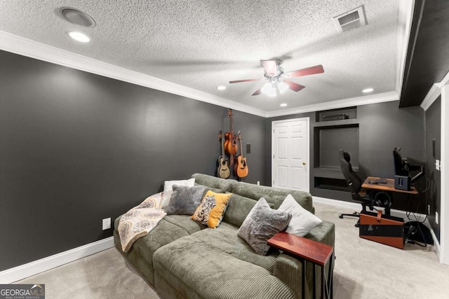 15 Miners Pt SE, Acworth, GA 30102 - living room with carpet, a ceiling fan, recessed lighting, a desk, and crown molding