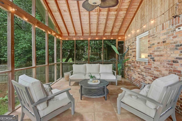 1693 Alderbrook Rd NE, Atlanta, GA 30345 - sunroom with an outdoor living space, vaulted ceiling, a ceiling fan, and plenty of natural light