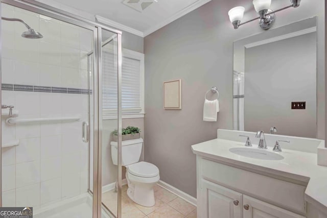 1693 Alderbrook Rd NE, Atlanta, GA 30345 - bathroom with vanity, crown molding, a shower stall, and tile patterned floors