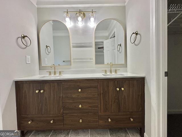 4035 Winchester Way, Loganville, GA 30052 - bathroom with double vanity and crown molding