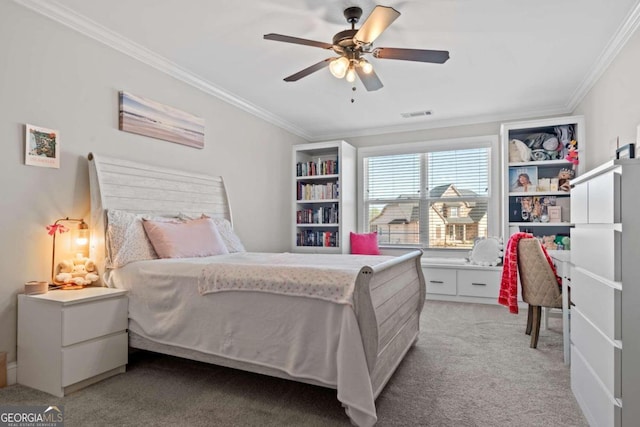 1118 Coralbell Dr, Statham, GA 30666 - bedroom featuring ornamental molding, light colored carpet, and a ceiling fan