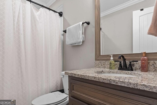 1118 Coralbell Dr, Statham, GA 30666 - full bath featuring ornamental molding, vanity, and a shower with curtain