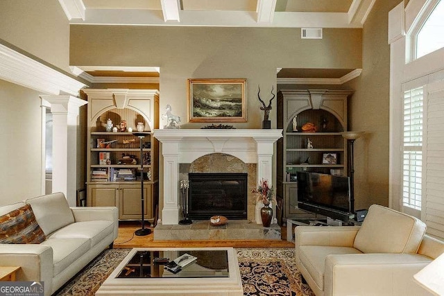 2052 Trimleston Rd, Statham, GA 30666 - living area with a fireplace, ornamental molding, and light wood finished floors