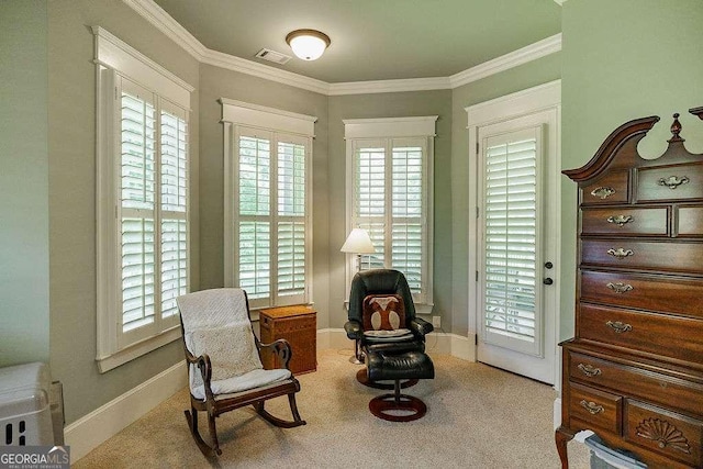2052 Trimleston Rd, Statham, GA 30666 - living area featuring carpet floors and ornamental molding