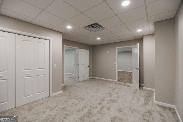 2052 Trimleston Rd, Statham, GA 30666 - unfurnished bedroom featuring carpet floors, a closet, recessed lighting, and a drop ceiling