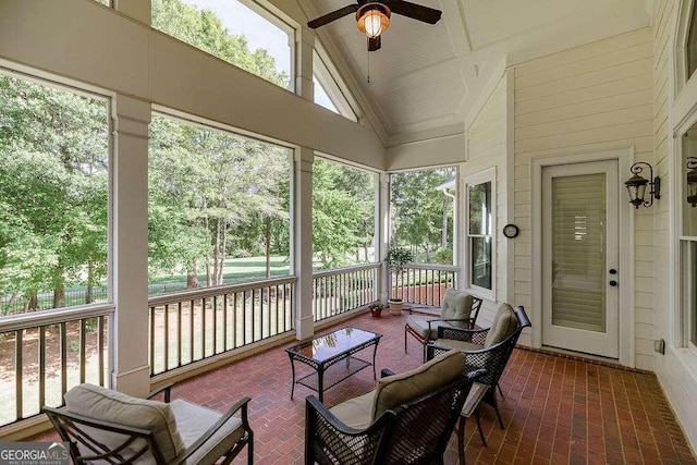 2052 Trimleston Rd, Statham, GA 30666 - sunroom / solarium featuring ceiling fan, lofted ceiling, and an outdoor living space