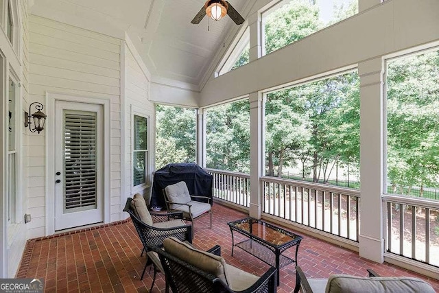 2052 Trimleston Rd, Statham, GA 30666 - sunroom / solarium with a ceiling fan, vaulted ceiling, and an outdoor hangout area