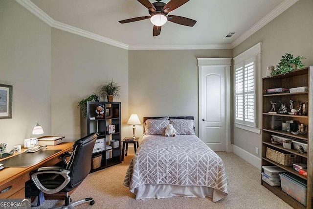2052 Trimleston Rd, Statham, GA 30666 - bedroom with carpet, crown molding, a desk, and ceiling fan