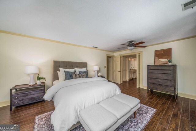 1690 Trotters Ln, Stone Mountain, GA 30087 - bedroom with wood finished floors, ornamental molding, and a ceiling fan