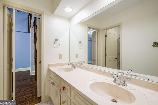 1690 Trotters Ln, Stone Mountain, GA 30087 - full bath with double vanity and wood finished floors