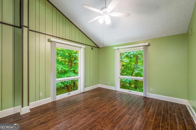 1690 Trotters Ln, Stone Mountain, GA 30087 - unfurnished room with lofted ceiling, plenty of natural light, wood finished floors, and ceiling fan