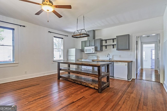 242 Hydrolia, Macon, GA 31217 - kitchen with white appliances, dark wood-type flooring, ceiling fan, and light countertops