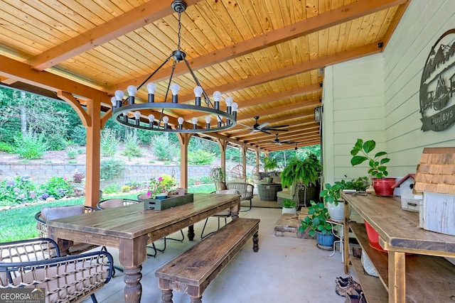 533 Ledford Rd, Dillard, GA 30537 - fenced backyard featuring outdoor dining space, a patio, and ceiling fan