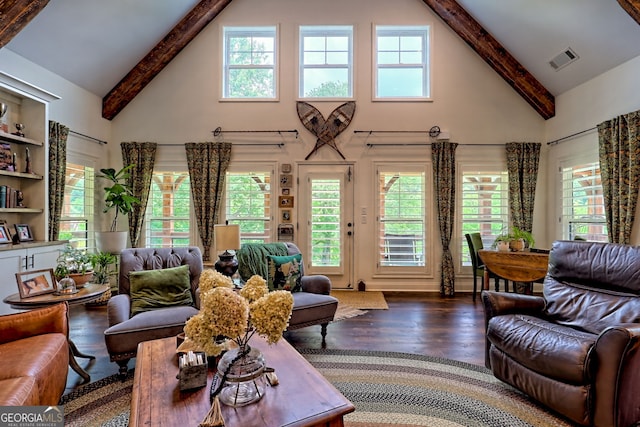 533 Ledford Rd, Dillard, GA 30537 - living room with high vaulted ceiling, hardwood / wood-style floors, and beam ceiling