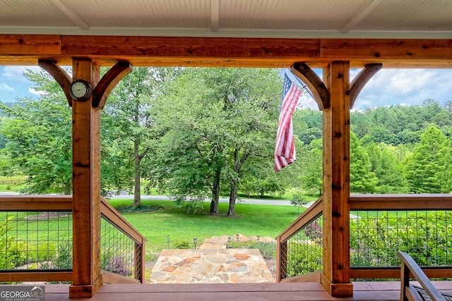 533 Ledford Rd, Dillard, GA 30537 - deck featuring a lawn and a forest view