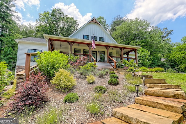 533 Ledford Rd, Dillard, GA 30537 - view of front of house featuring covered porch, board and batten siding, and ceiling fan