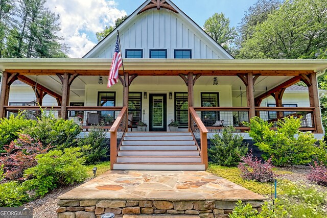 533 Ledford Rd, Dillard, GA 30537 - view of front of house with board and batten siding and a porch