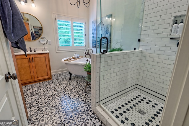 533 Ledford Rd, Dillard, GA 30537 - bathroom with a shower stall, vanity, and a freestanding tub