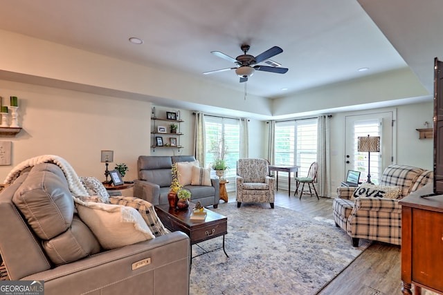 533 Ledford Rd, Dillard, GA 30537 - living area featuring a ceiling fan, wood finished floors, and recessed lighting