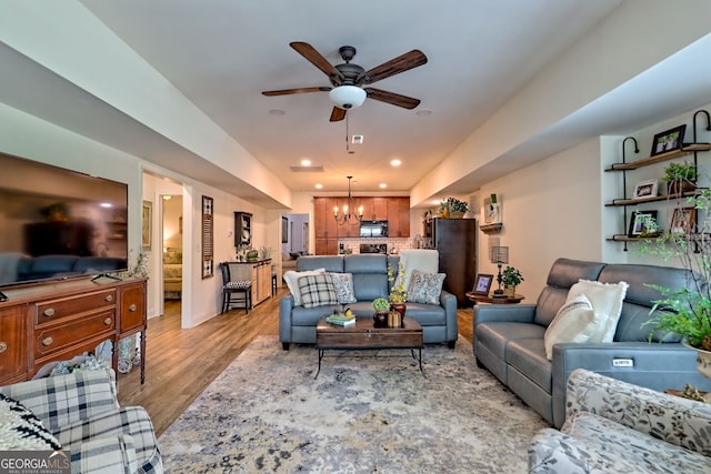 533 Ledford Rd, Dillard, GA 30537 - living area with a chandelier, a ceiling fan, recessed lighting, and light wood-style floors