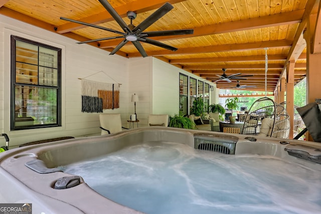533 Ledford Rd, Dillard, GA 30537 - view of patio with a ceiling fan and a hot tub