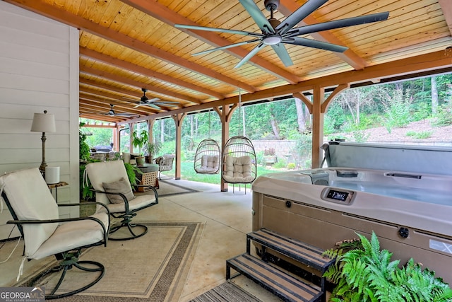 533 Ledford Rd, Dillard, GA 30537 - view of patio with ceiling fan and a hot tub