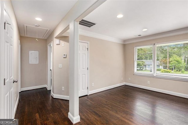 1856 Austell, Marietta, GA 30060 - spare room with attic access, wood finished floors, ornamental molding, and recessed lighting