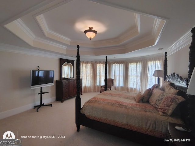 1292 Hidden Spirit Trl, Lawrenceville, GA 30045 - bedroom with a tray ceiling, crown molding, multiple windows, and light colored carpet