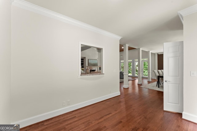 5455 Malone Ct, Powder Springs, GA 30127 - hall with ornamental molding and dark wood-style flooring