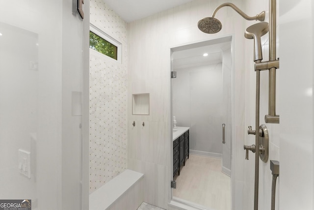 5455 Malone Ct, Powder Springs, GA 30127 - bathroom with walk in shower and vanity