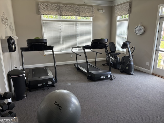 3209 Telhurst Way, Buford, GA 30519 - workout room featuring plenty of natural light and crown molding