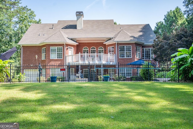 97 Windermere Cir, Newnan, GA 30265 - rear view of property featuring brick siding, a chimney, and roof with shingles